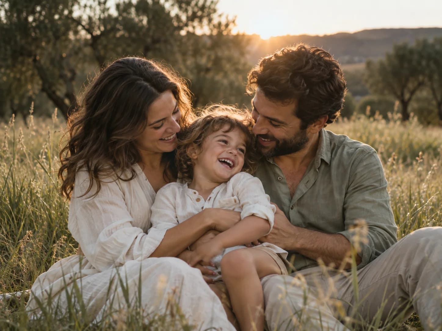 Familia disfrutando al aire libre; fotografía de demostración